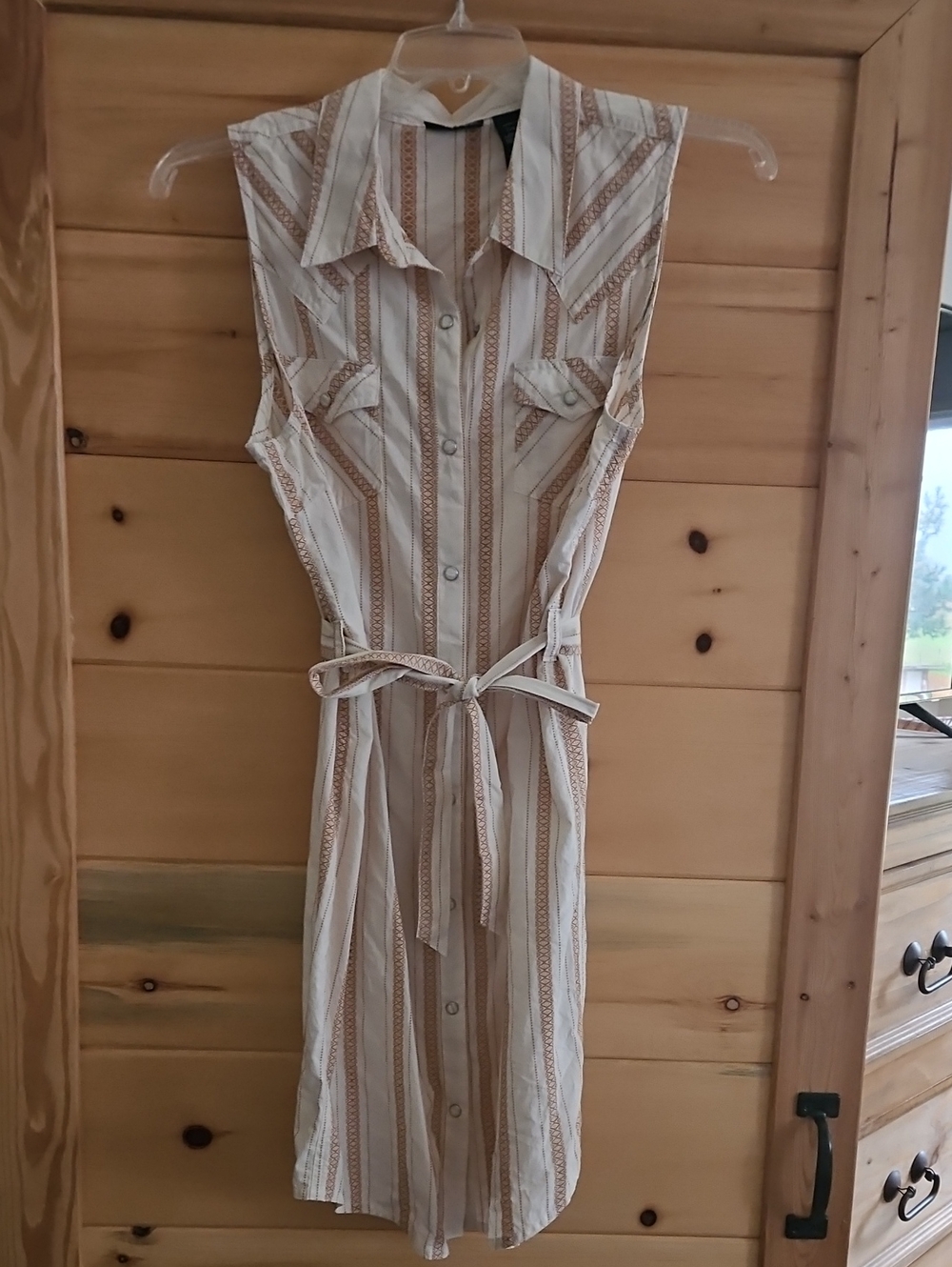 Wrangler Sleeveless Stripe Shirt Midi Dress - Cream & Tan